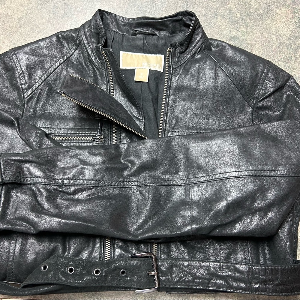 Michael Kors black leather biker jacket